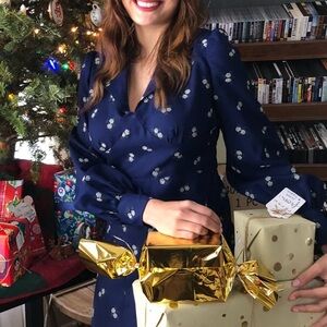 Navy winter floral vintage dress, medium